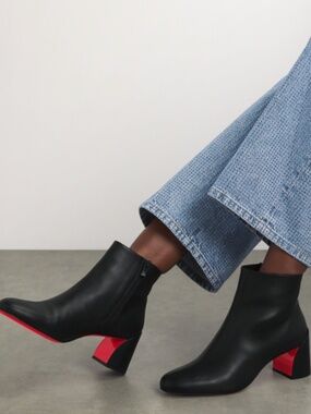 Christian Louboutin Turela 55 Black Leather Red Sole Ankle Boots EU 37.5